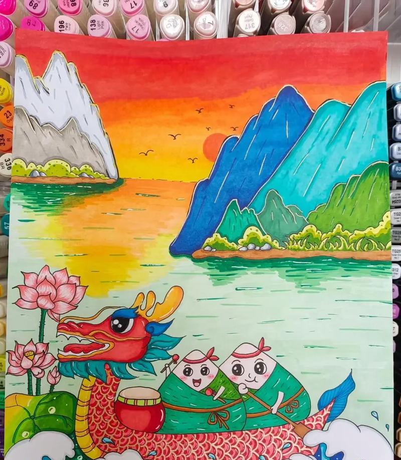 幼儿端午节绘画句子好句怎么找？（《龙舟水畔，幼绘端午情》）