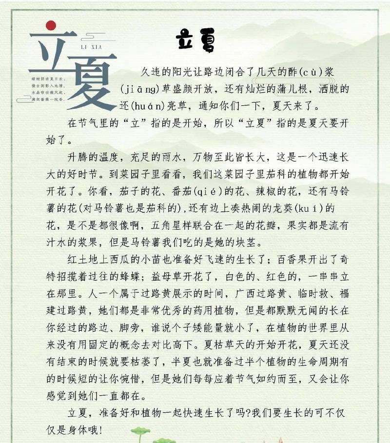 立夏作文素材摘抄大全作文怎么写？（《立夏时节的小画家》）